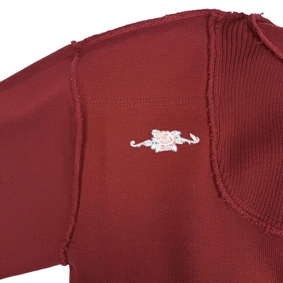 Vintage 80s Womens Mock Neck Sweater Small Rust Micro Floral Embroidered Fall - Picture 8 of 16